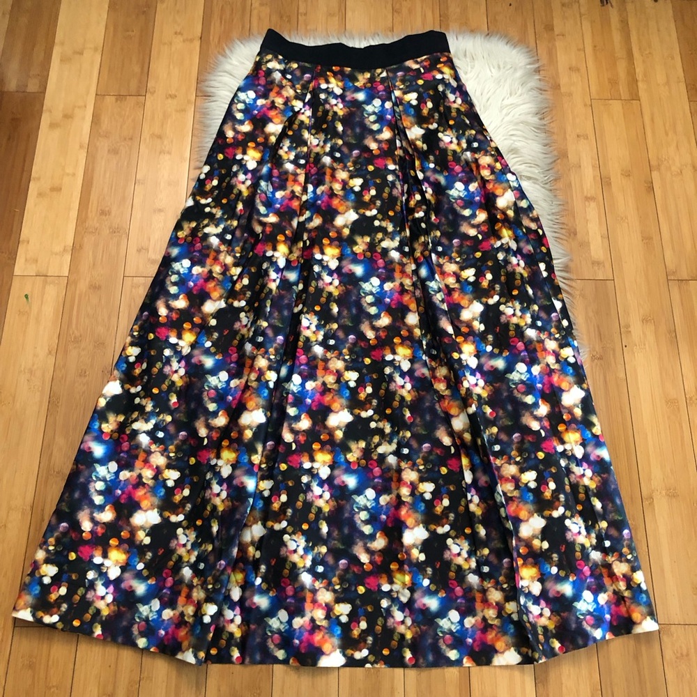 MILLY Organza Multicolor Dots Bokeh Red Carpet Pleated Party Maxi Skirt size 10